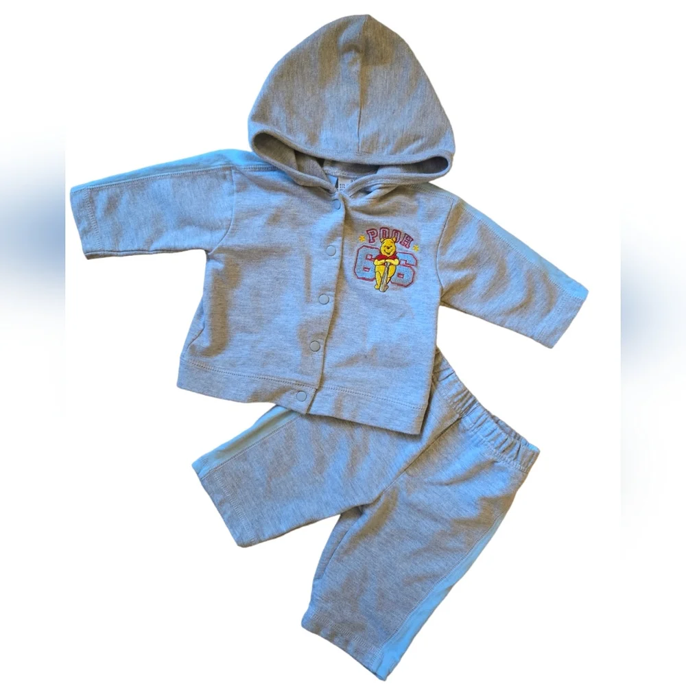 Vintage 1990s 2000s Y2K Disney Winnie the Pooh grey hoodie jogger 2-piece set